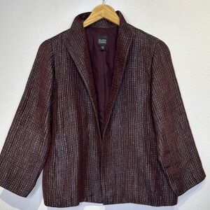 Eileen Fisher Silk Blend Blazer Wine Open Front 3/4 Sleeve Sz XS and pockets